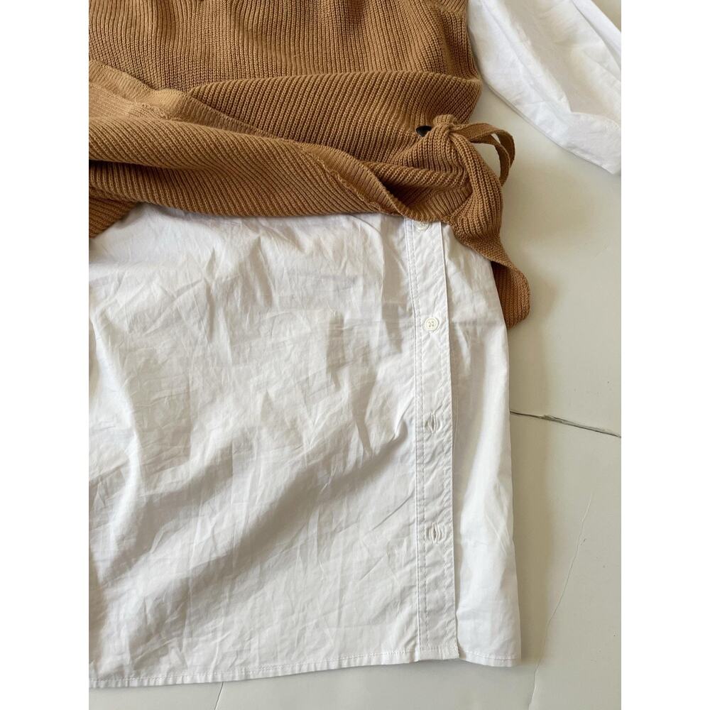 Elan Dress Womens M Brown Knit Layered Sweater Shirt V Neck Collared Side Tie - Picture 9 of 11